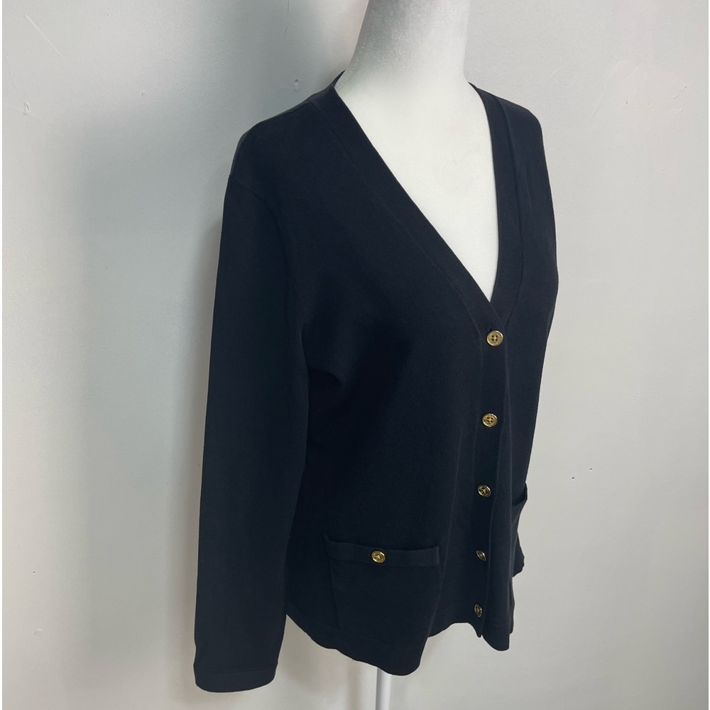 American living black V-neck silk cotton cardigan sweater women’s size L